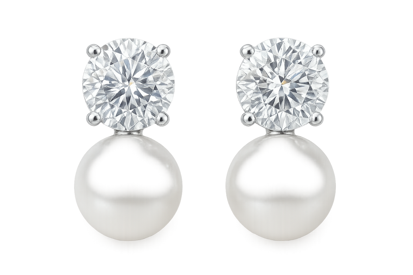Diamond Stud Earrings 65 with pearl give the image in png format no background 