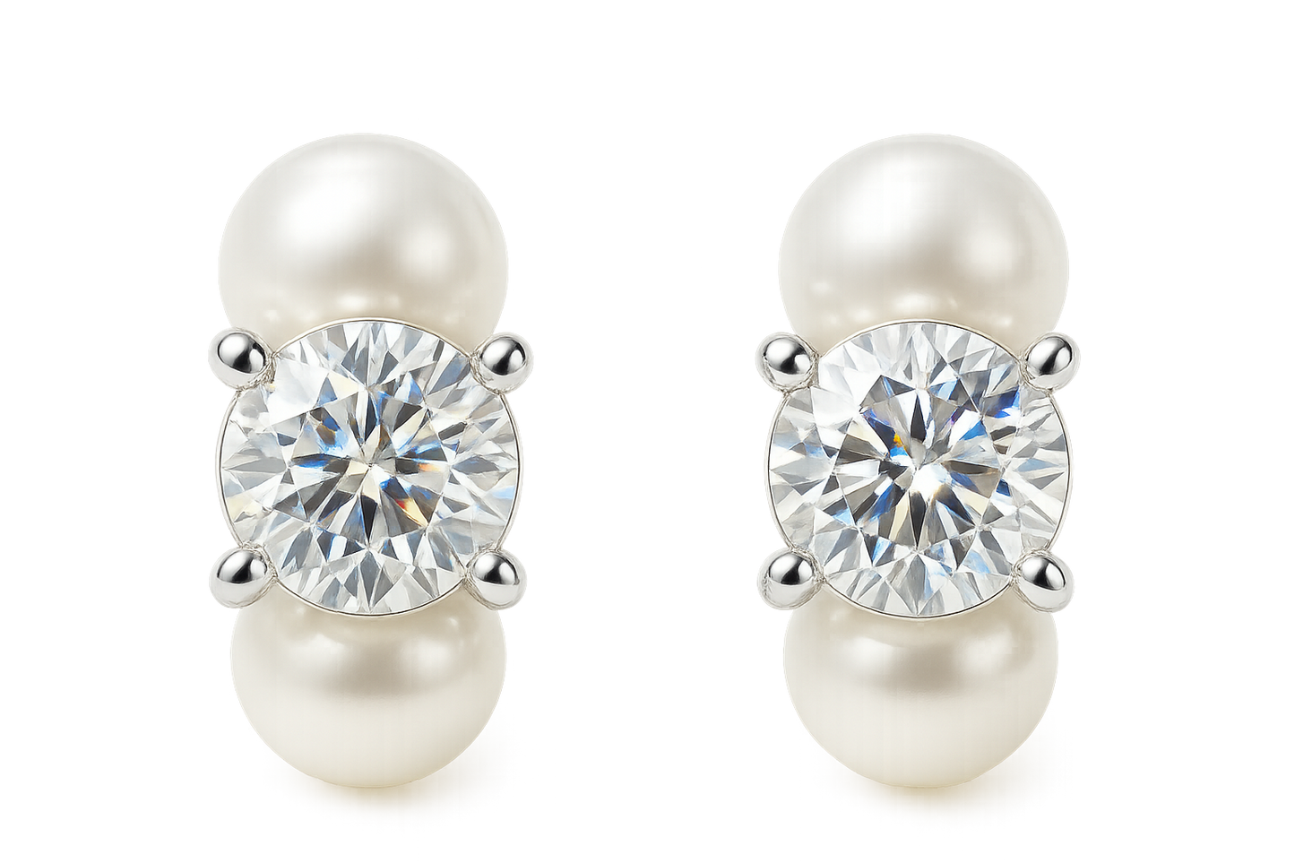 Diamond Stud Earrings 68 bwith pearl give the image in png format no background