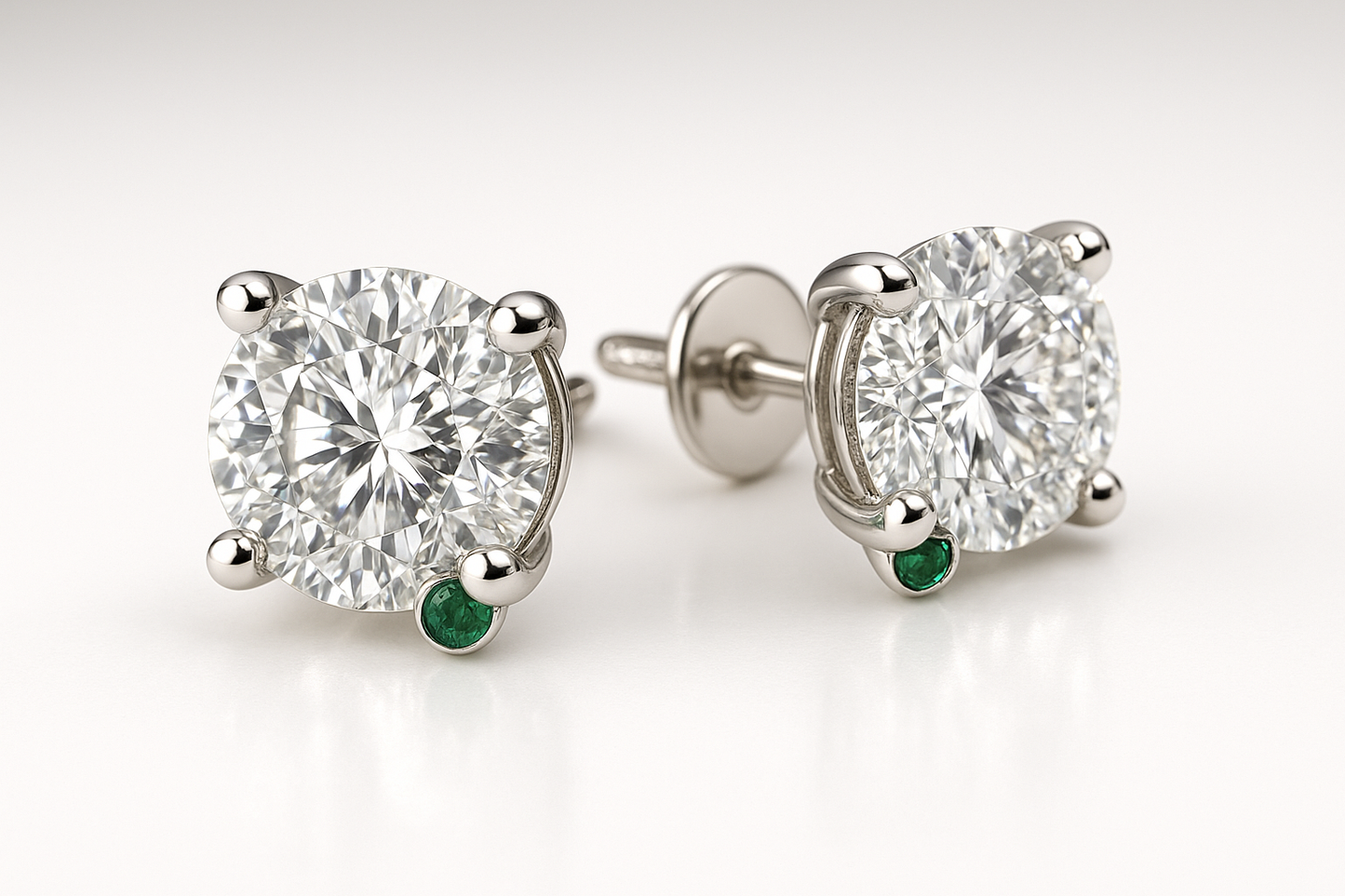 Diamond Stud Earrings 68 with emerald give the image in png format no background
