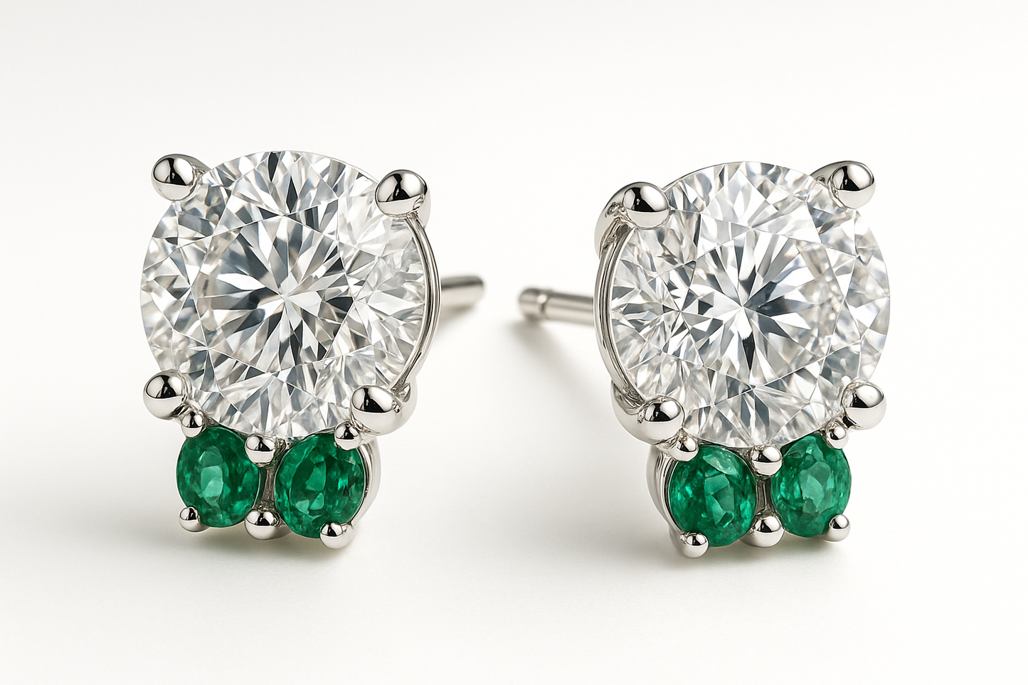 Diamond Stud Earrings 68 with emerald give the image in png format no background