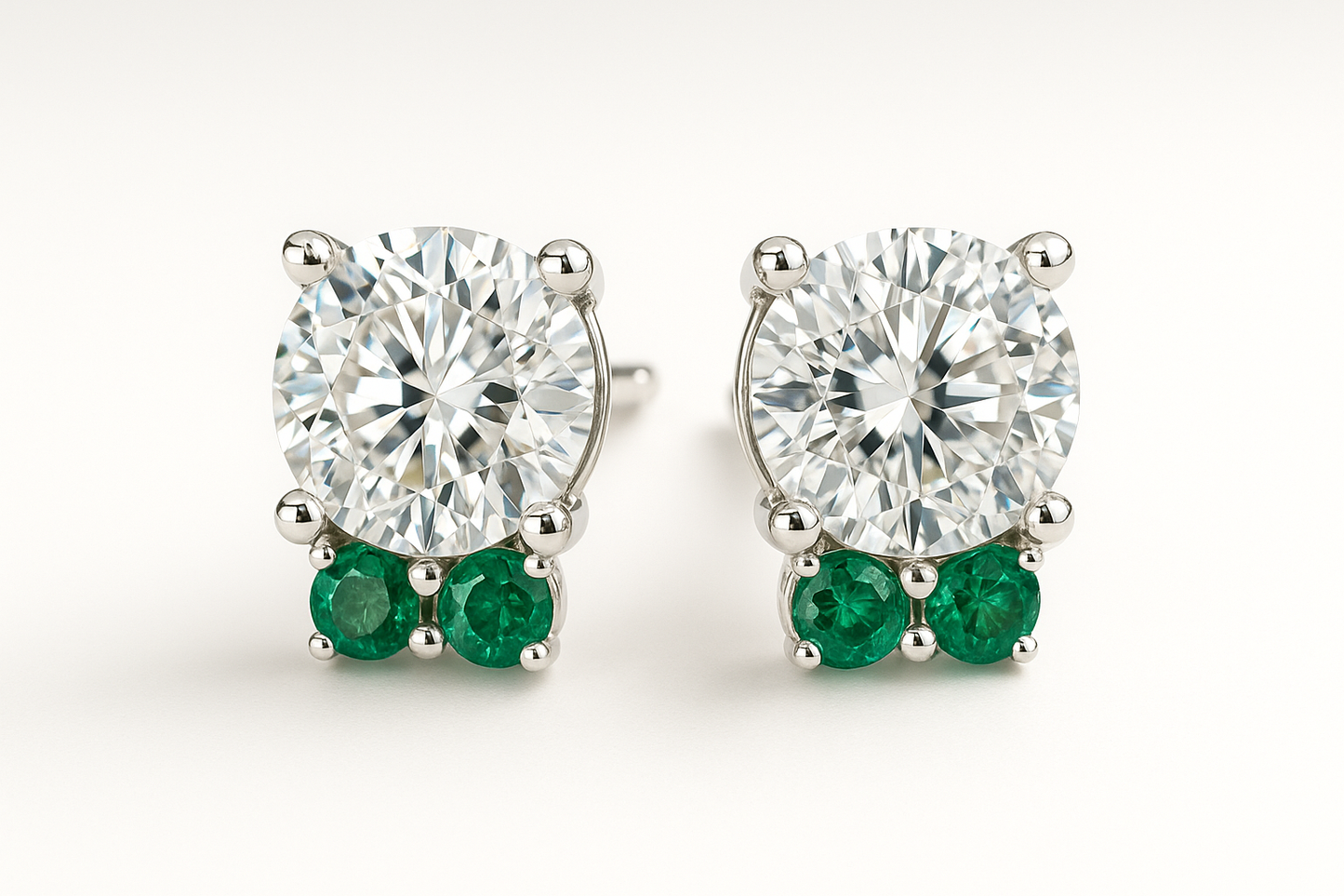 Diamond Stud Earrings 68 with emerald give the image in png format no background