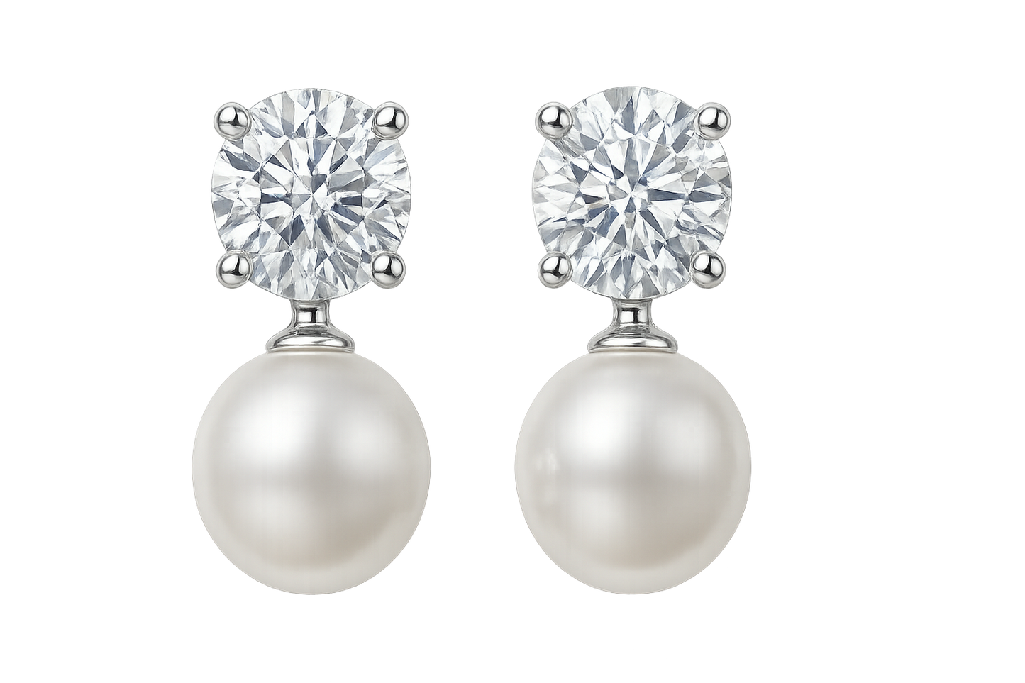 Diamond Stud Earrings 68 with pearl give the image in png format no background 