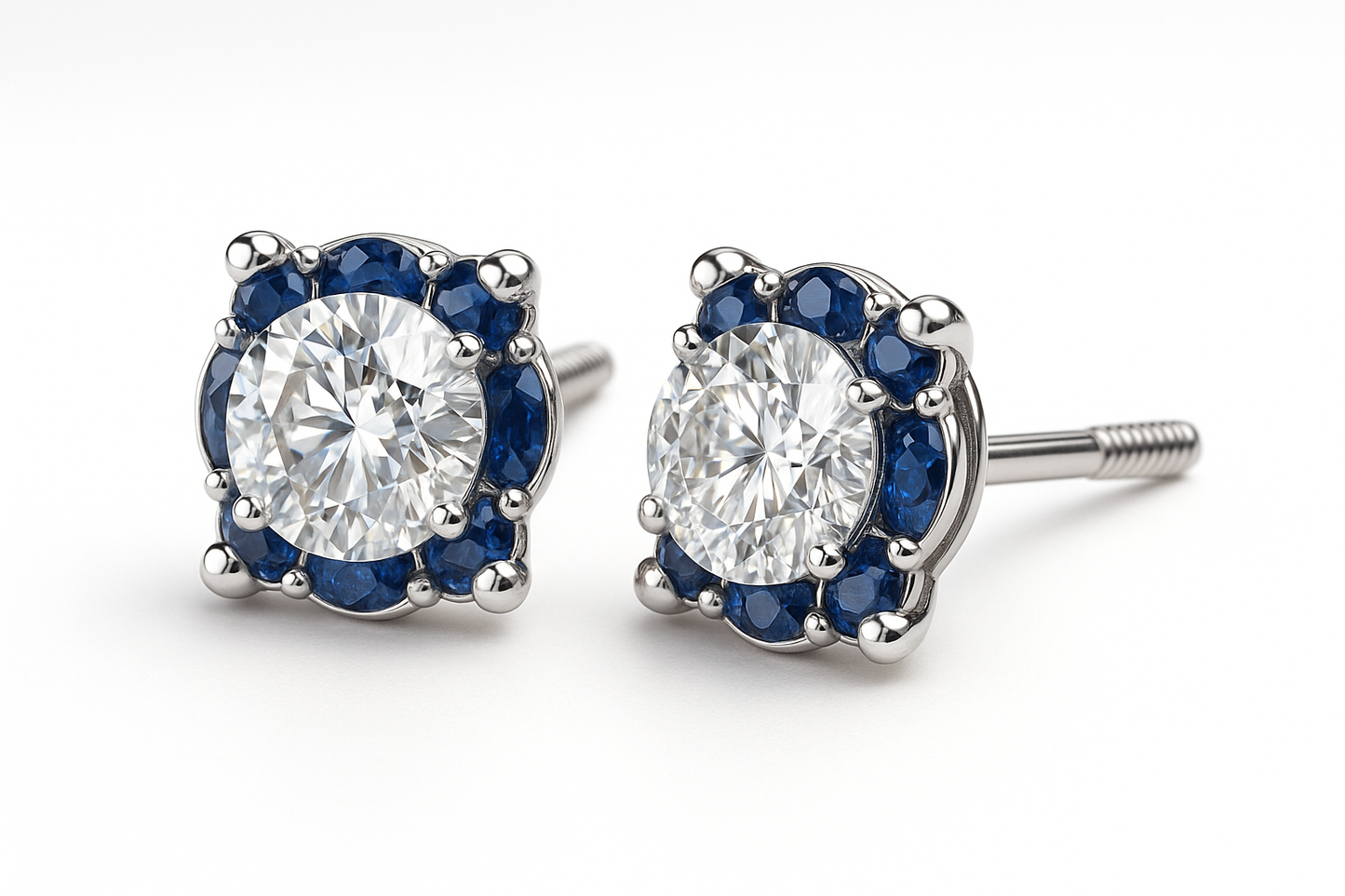 Diamond Stud Earrings 68 with sapphire give the image in png format no background