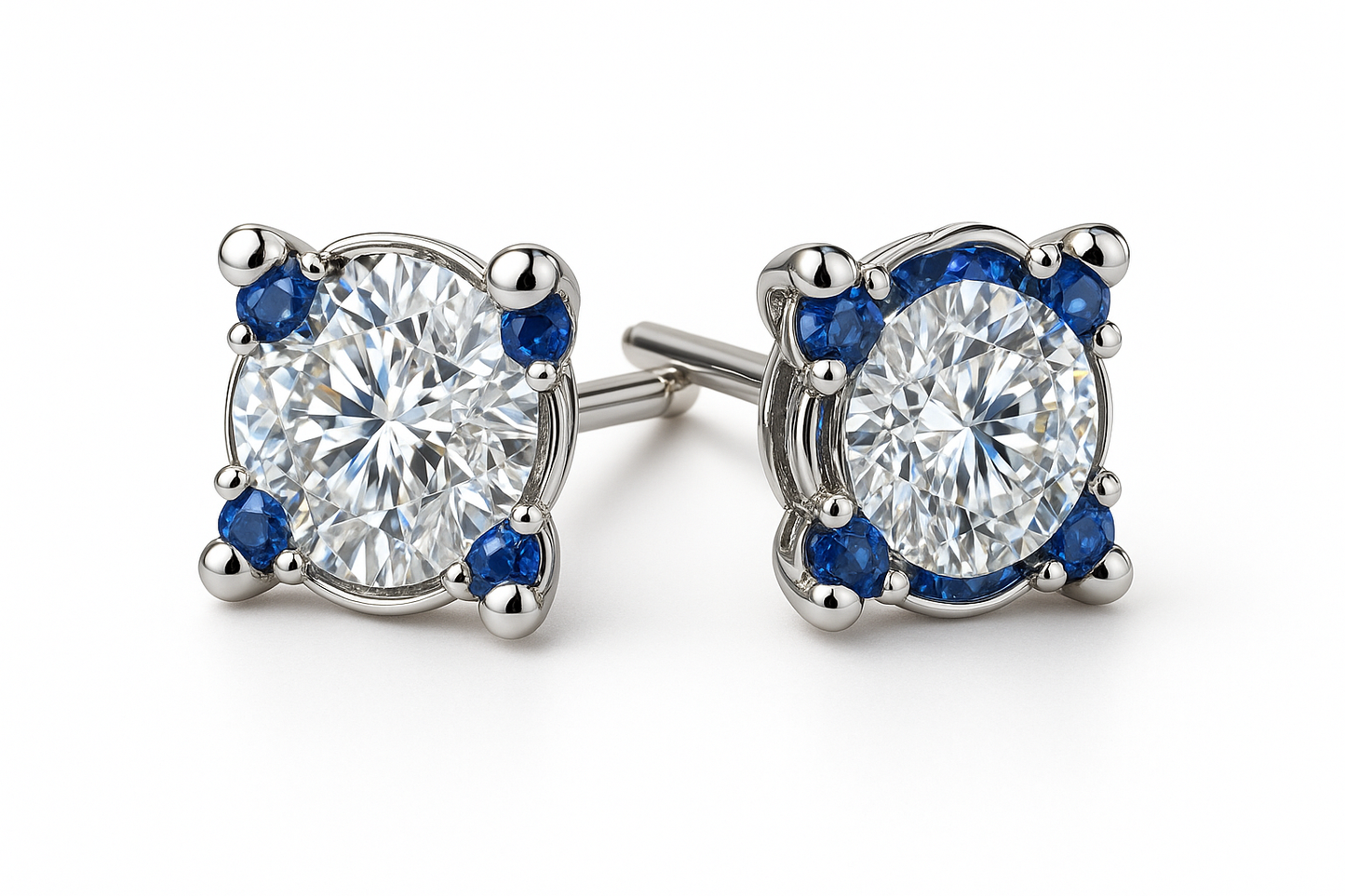 Diamond Stud Earrings 68 with sapphire give the image in png format no background
