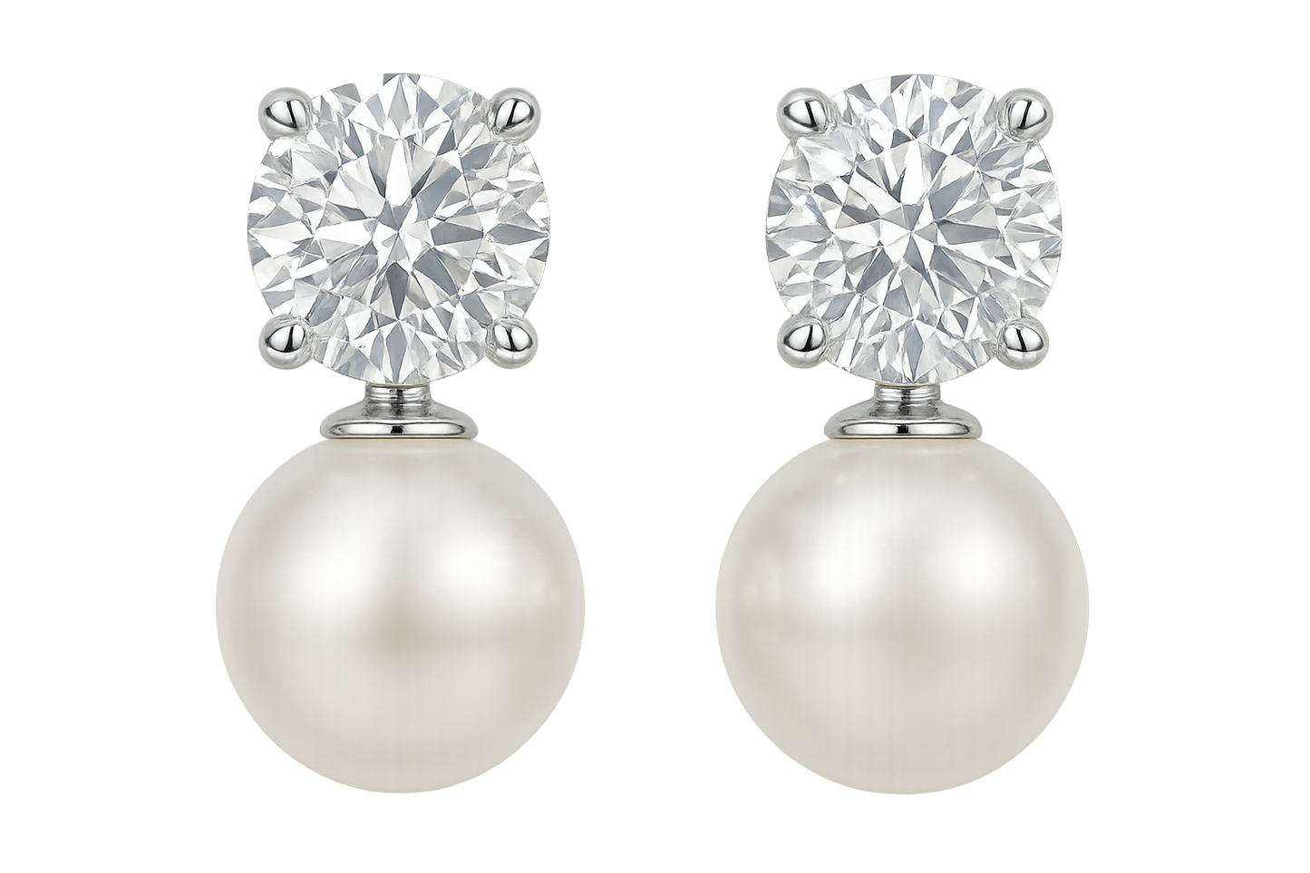 Diamond Stud Earrings 68 wity pearl give the image in png format no background