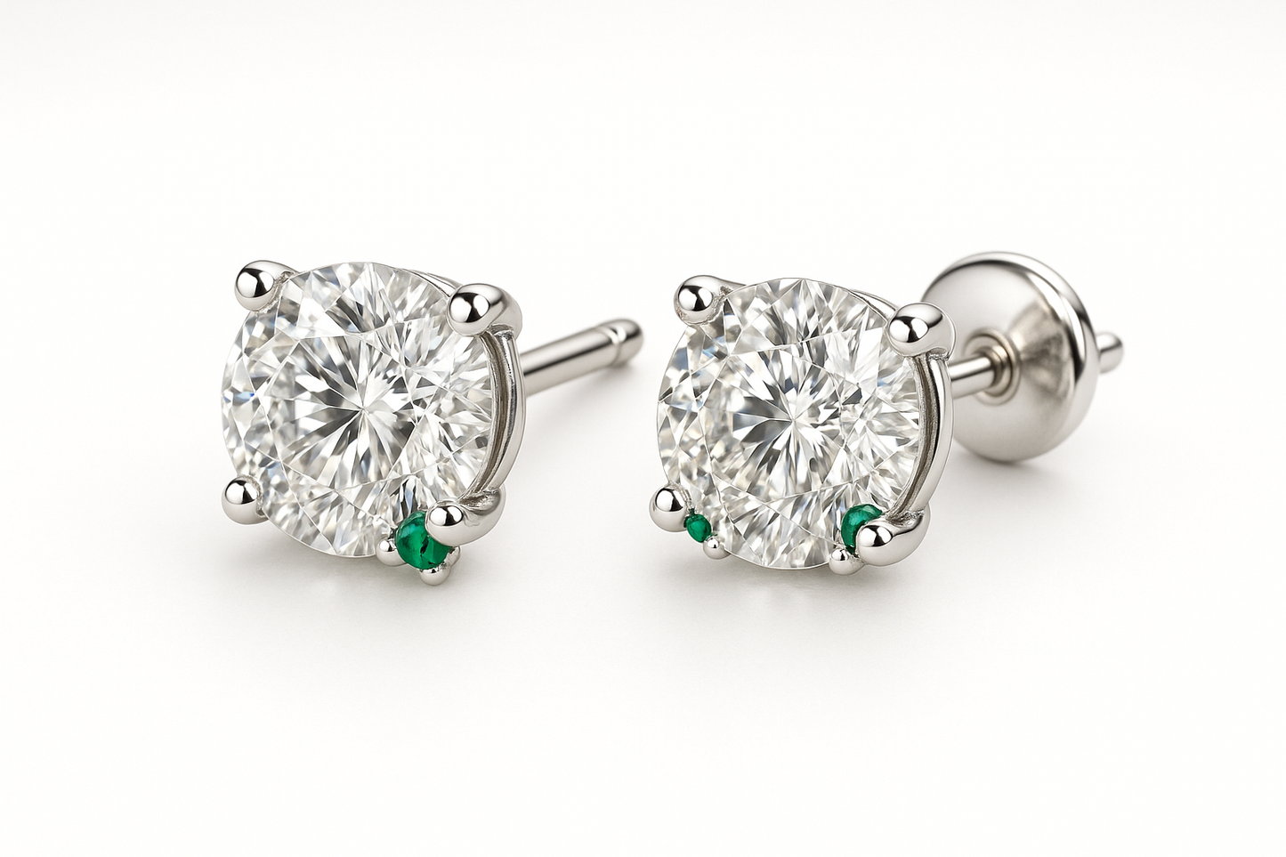 Diamond Stud Earrings 74 with emerald give the image in png format no background