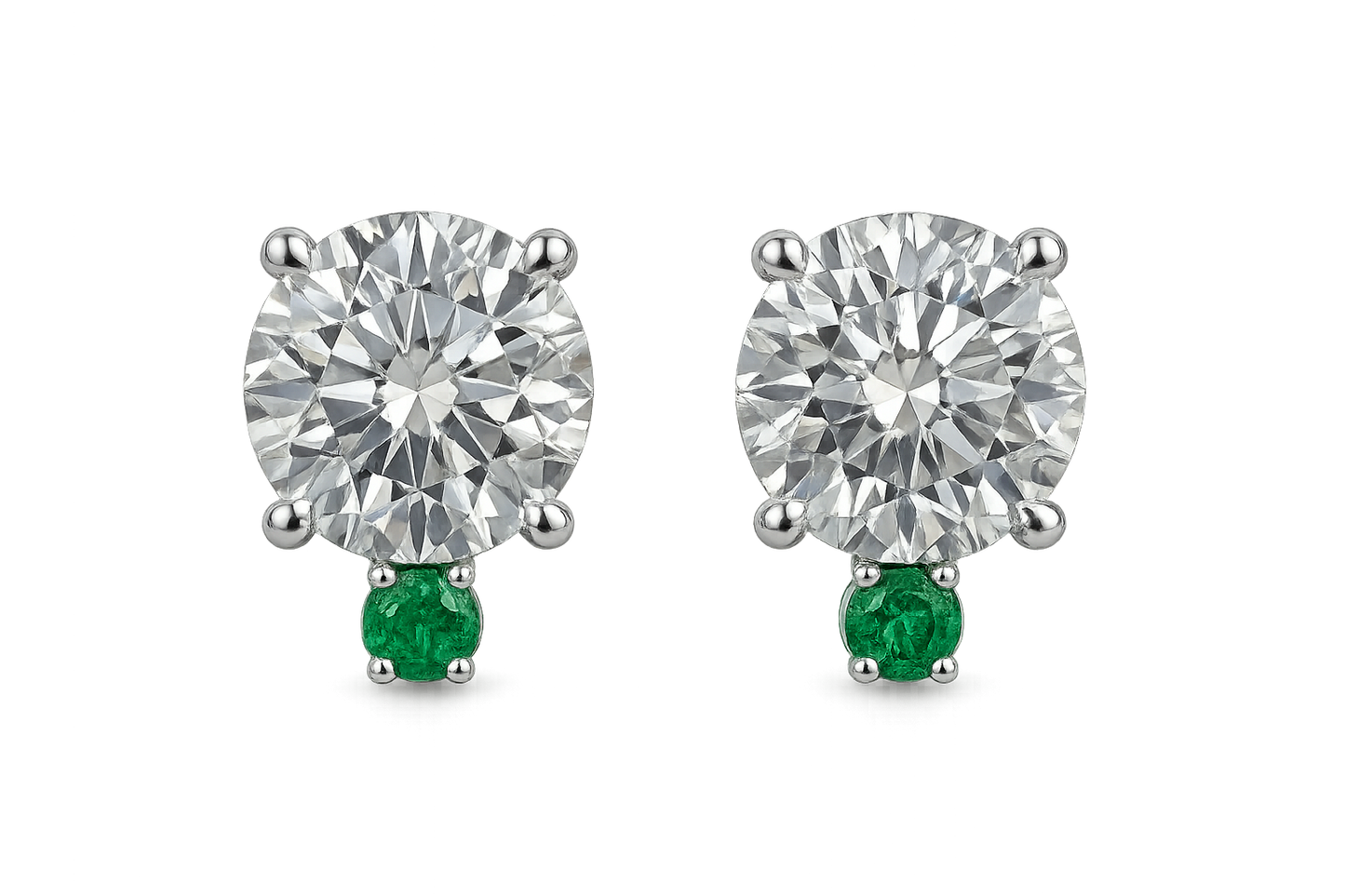 Diamond Stud Earrings 74 with emerald give the image in png format no background 