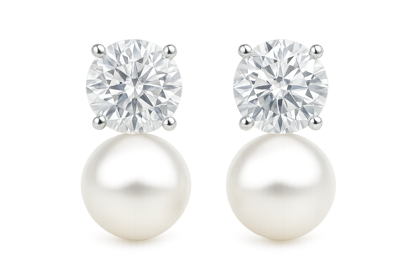  Diamond Stud Earrings 74 with pearl give the image in png format no background 