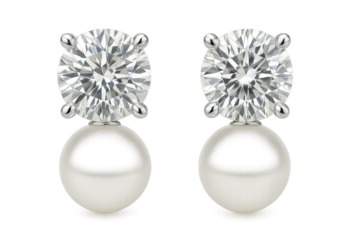 Diamond Stud Earrings 74 with pearl give the image in png format no background