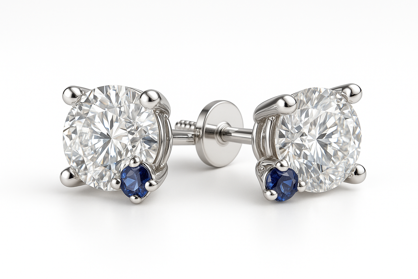 Diamond Stud Earrings 74 with sapphire give the image in png format no background