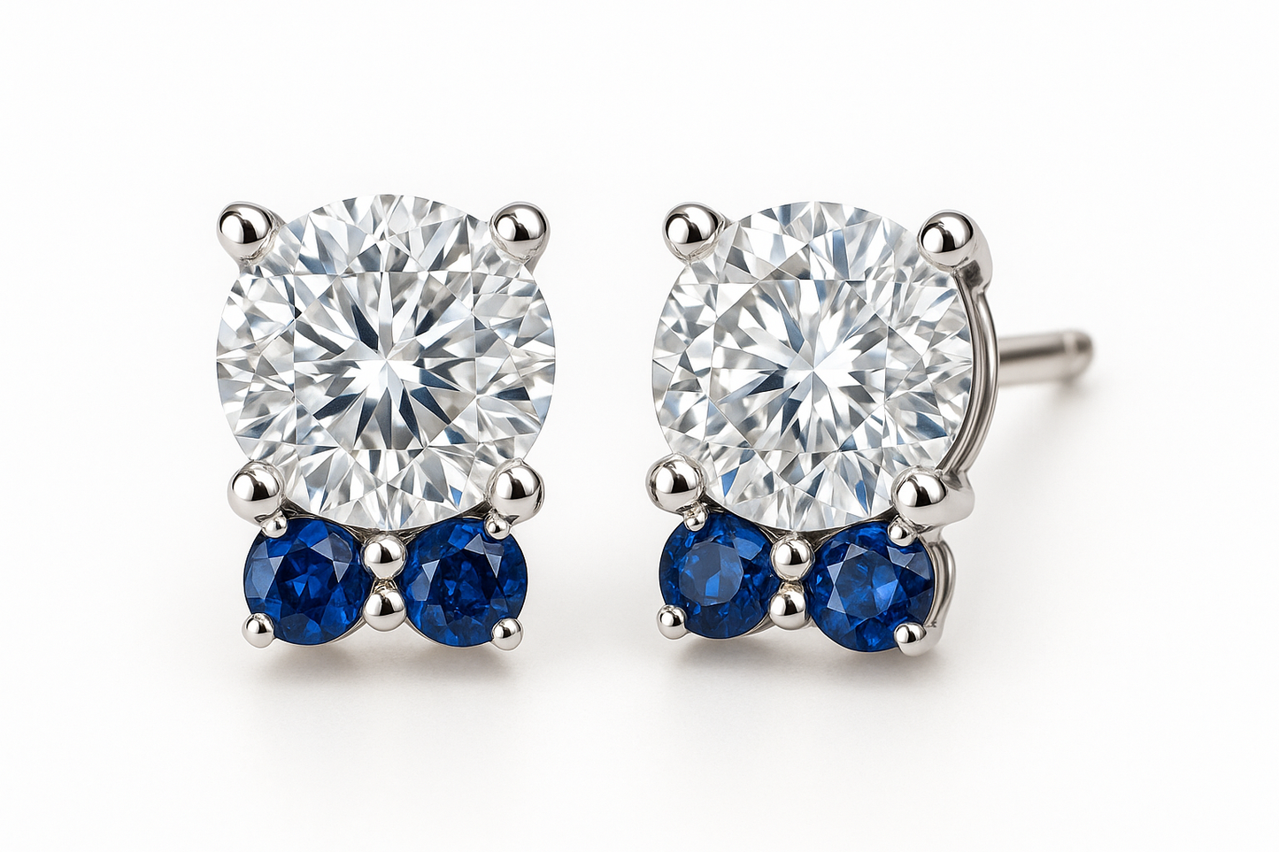 Diamond Stud Earrings 74 with sapphire give the image in png format no background