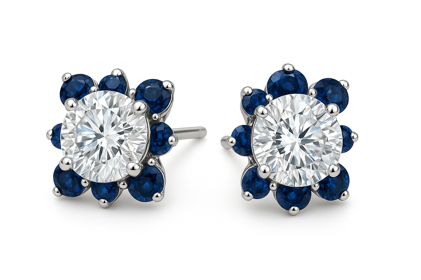 Diamond Stud Earrings 74 with sapphire give the image in png format no background 