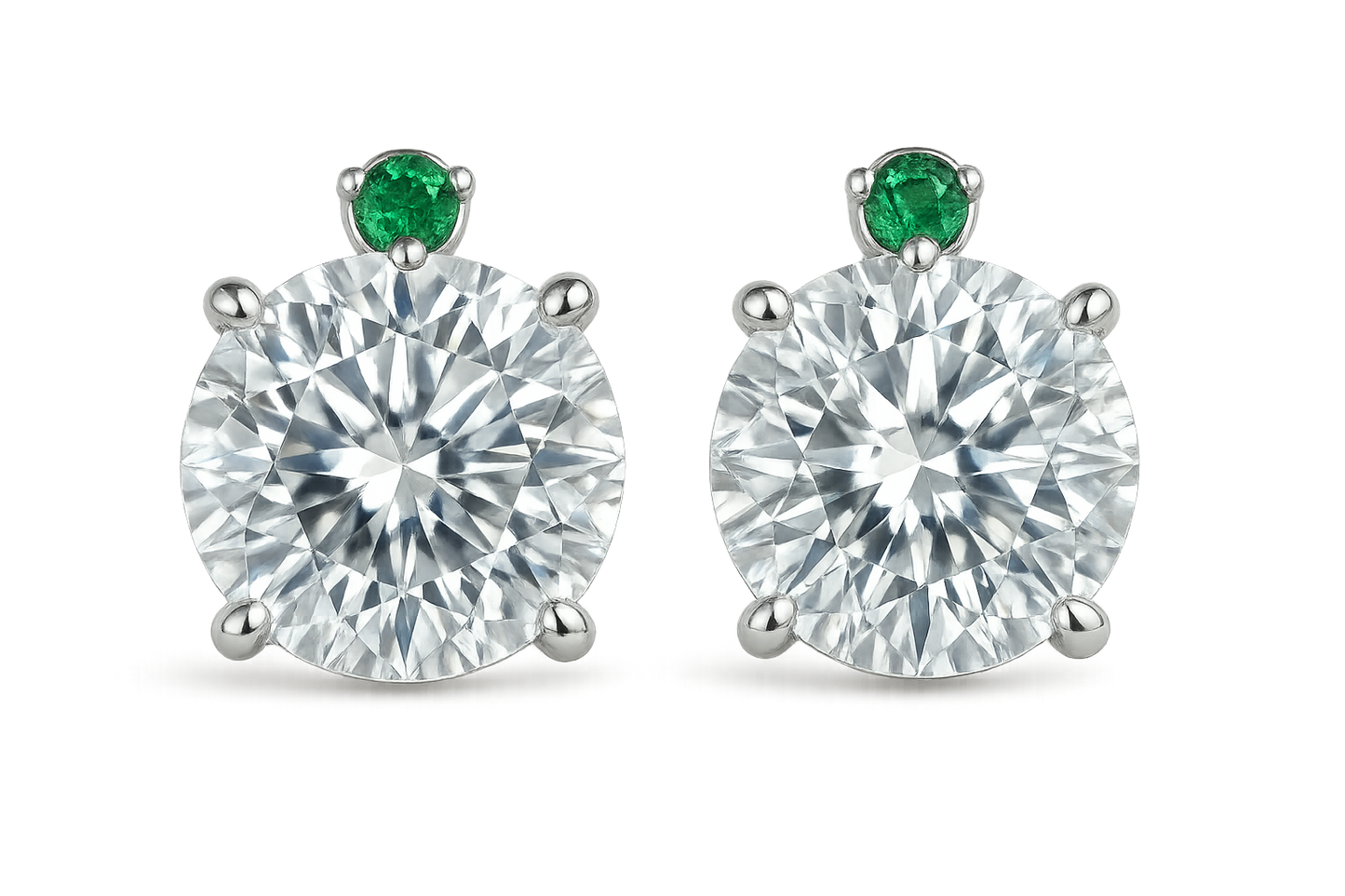 Diamond Stud Earrings 75 with emerald give the image in png format no background