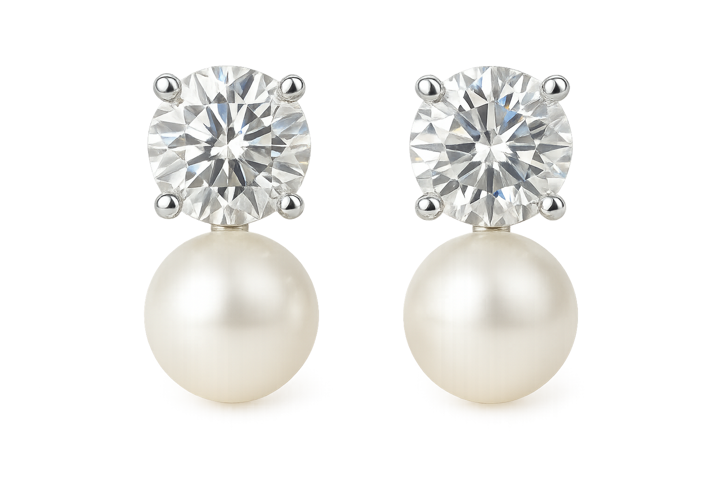 Diamond Stud Earrings 75 with pearl give the image in png format no background 