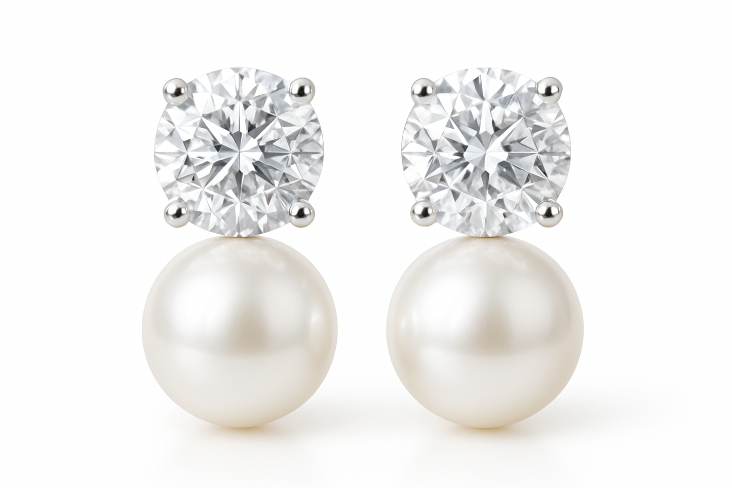 Diamond Stud Earrings 75 with pearl give the image in png format no background 
