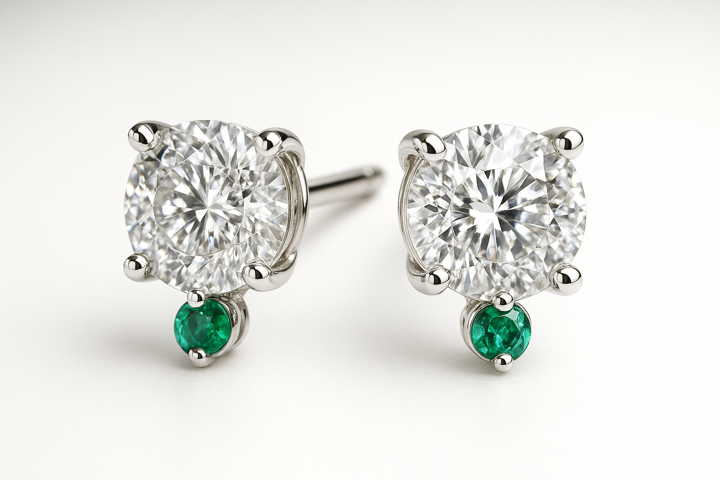 Diamond Stud Earrings 82 with emerald give the image in png format no background