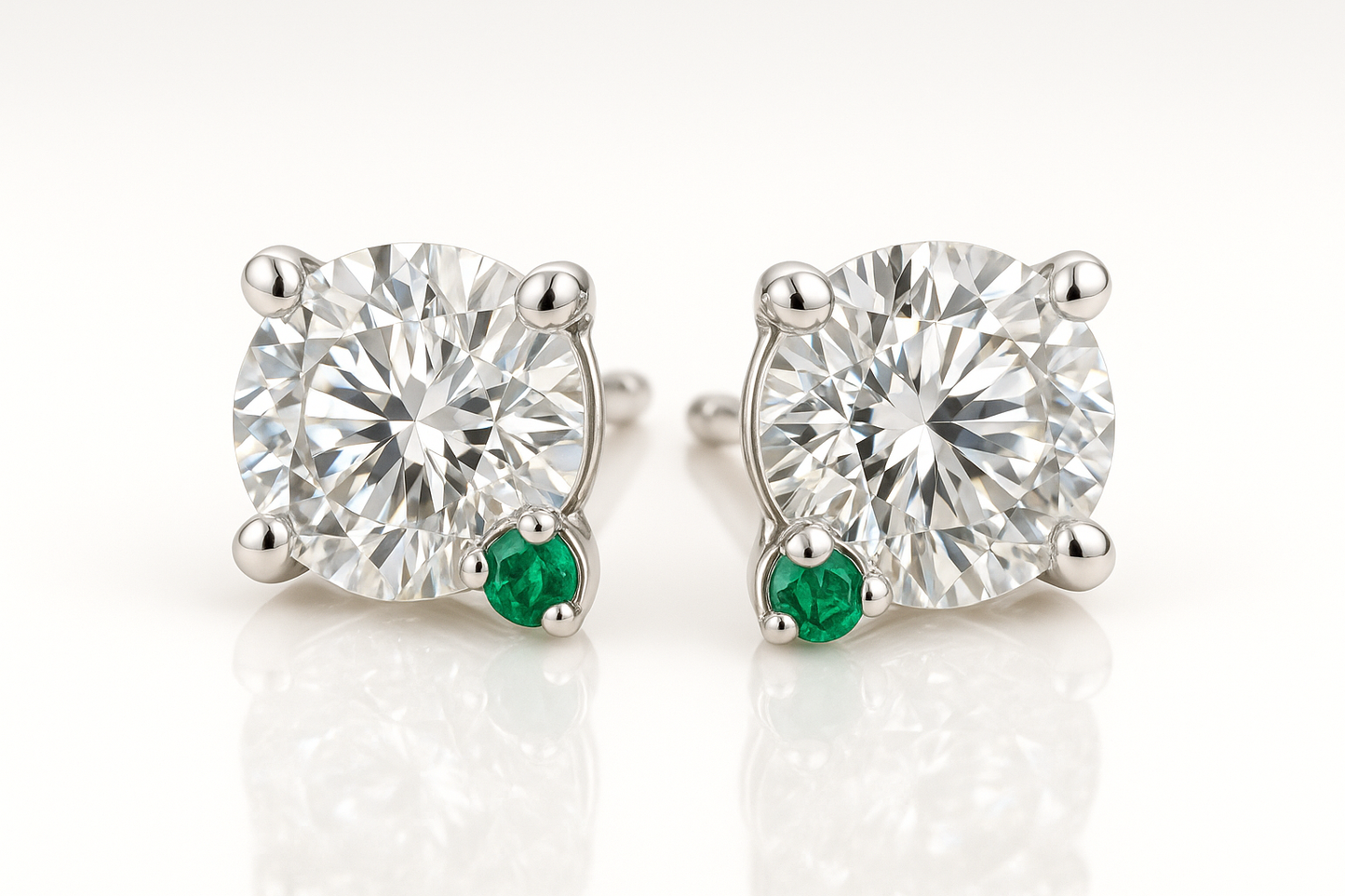 Diamond Stud Earrings 82 with emerald give the image in png format no background