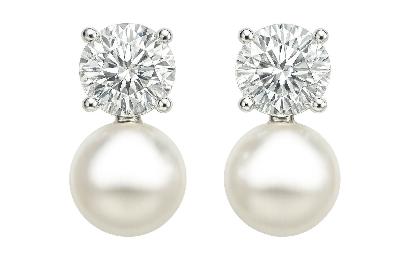 Diamond Stud Earrings 82 with pearl give the image in png format no background