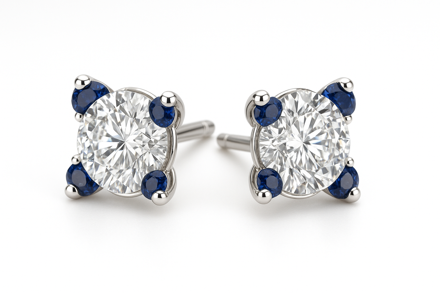 Diamond Stud Earrings 82 with sapphire give the image in png format no background