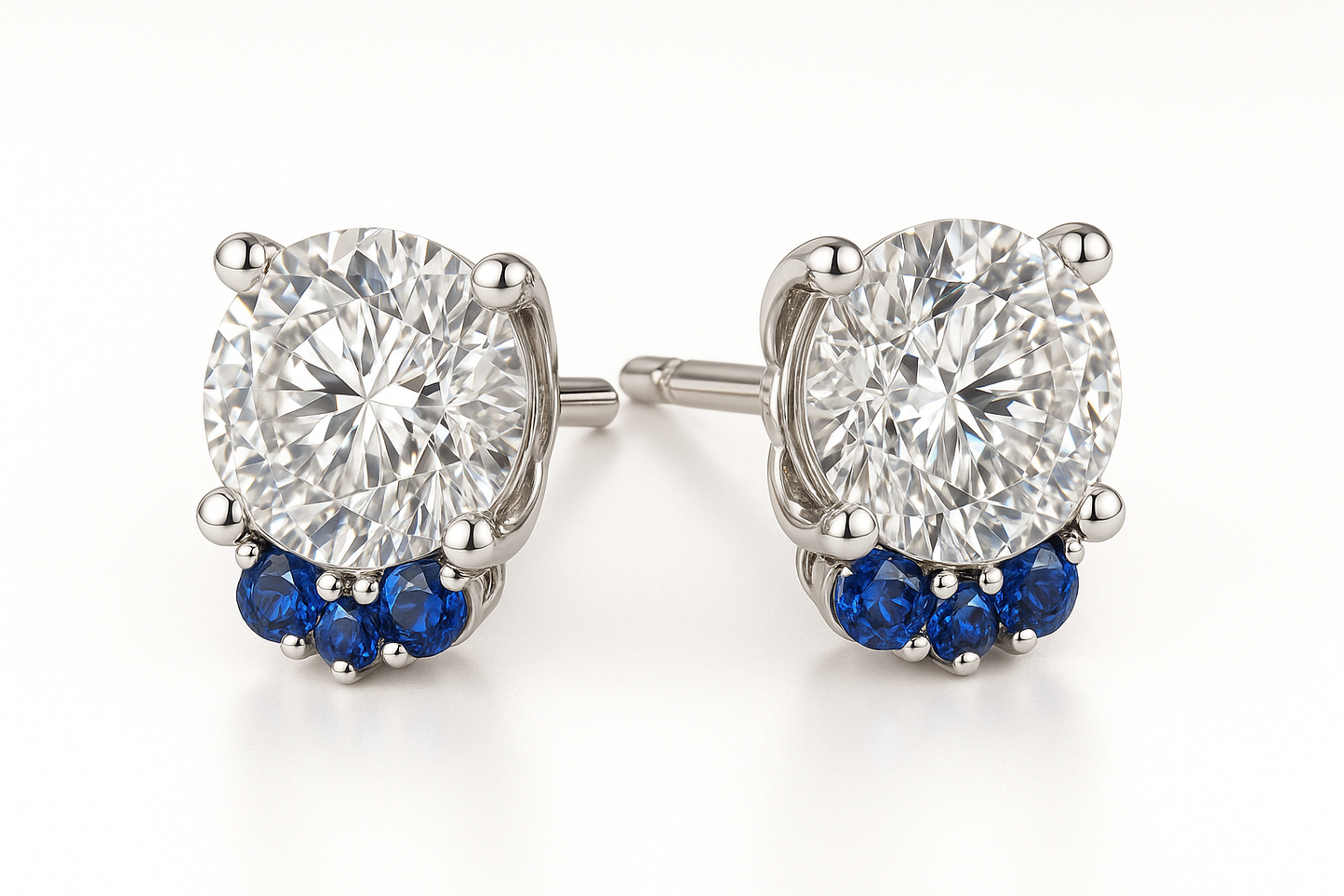 Diamond Stud Earrings 82 with sapphire give the image in png format no background