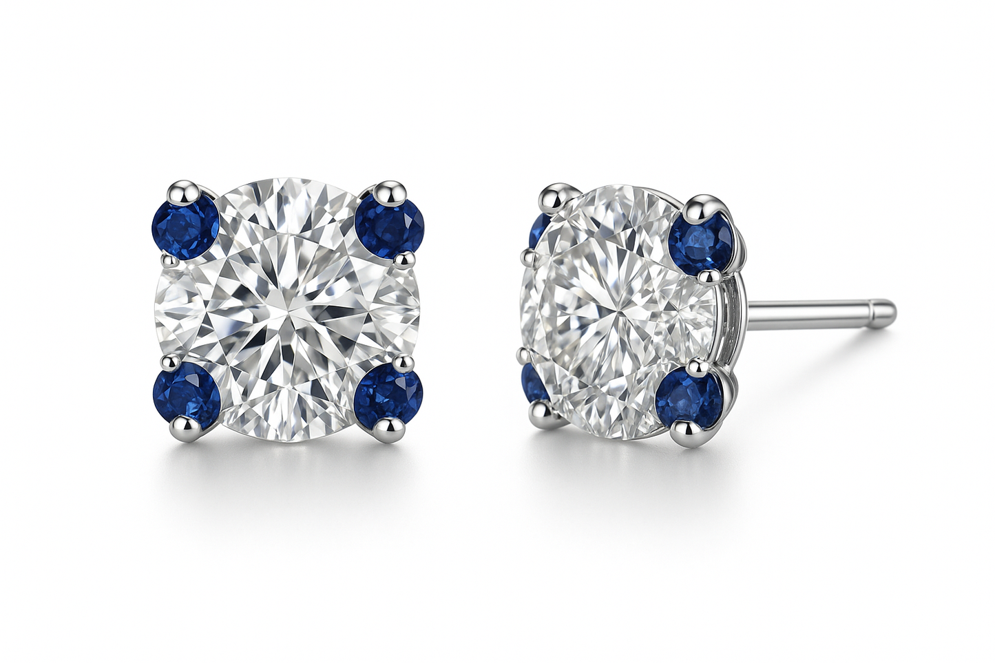 Diamond Stud Earrings 82 with sapphire give the image in png format no background