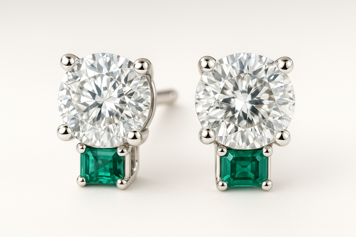Diamond Stud Earrings 83 with emerald give the image in png  format no background 