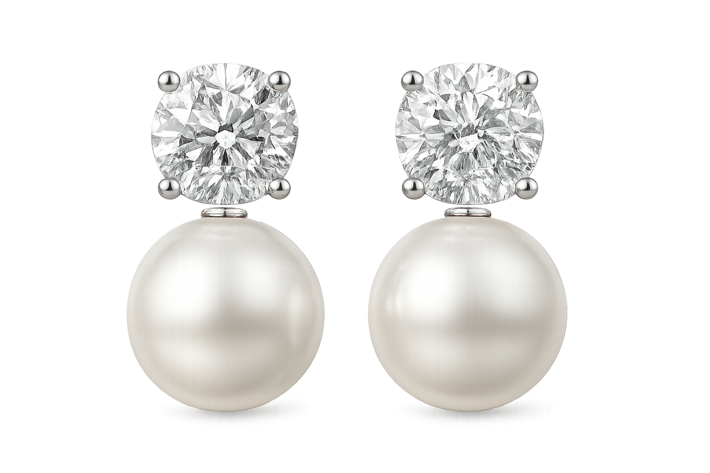 Diamond Stud Earrings 83 with pearl give the image in png  format no background 