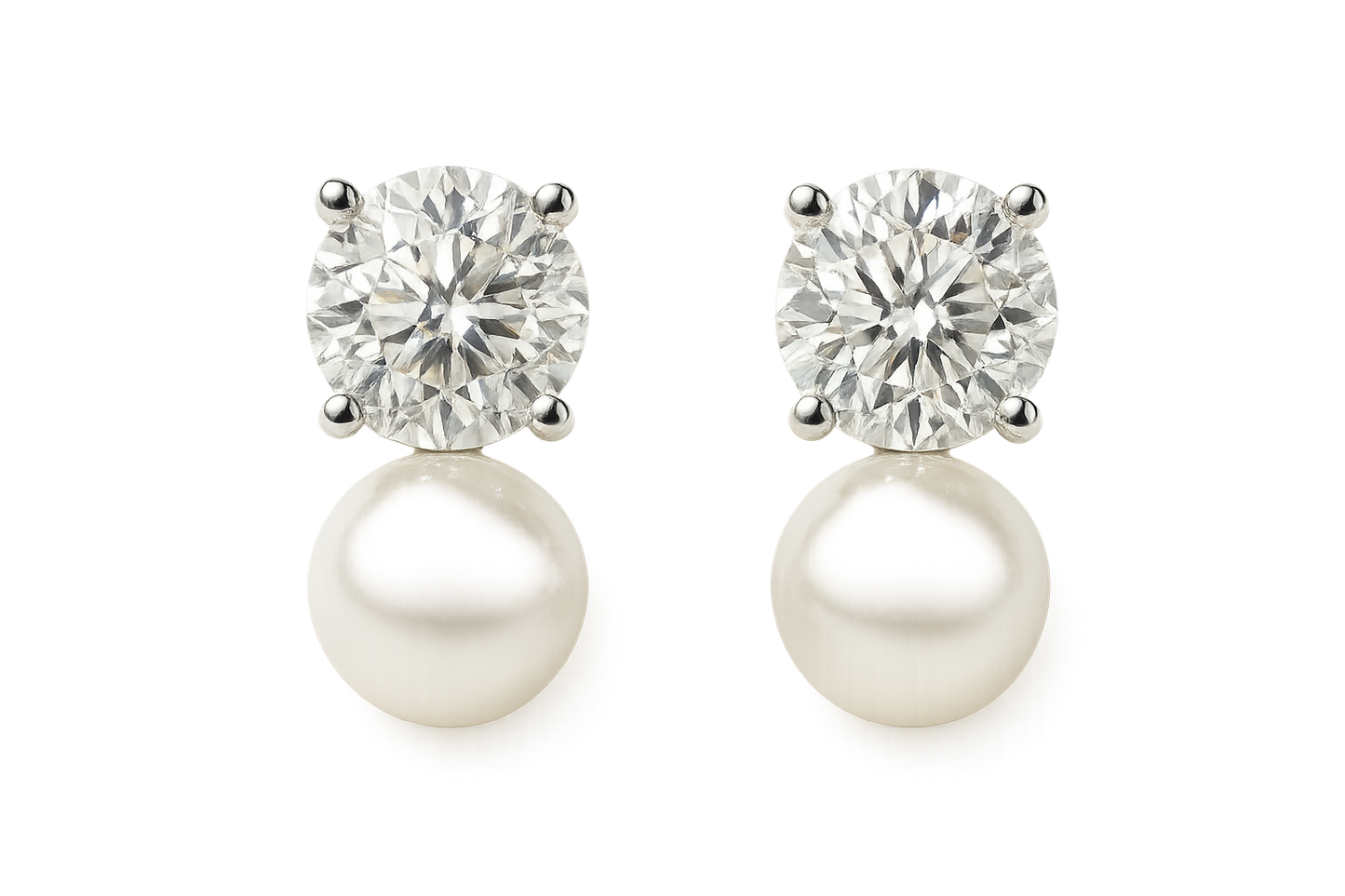 Diamond Stud Earrings 83 with pearl give the image in png  format no background 