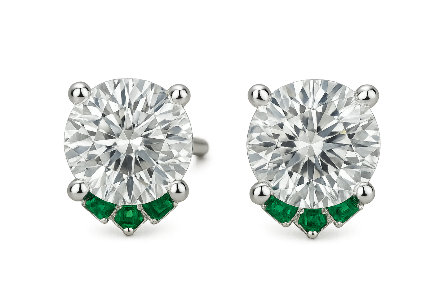 Diamond Stud Earrings 86 with emerald give the image in png  format no background 