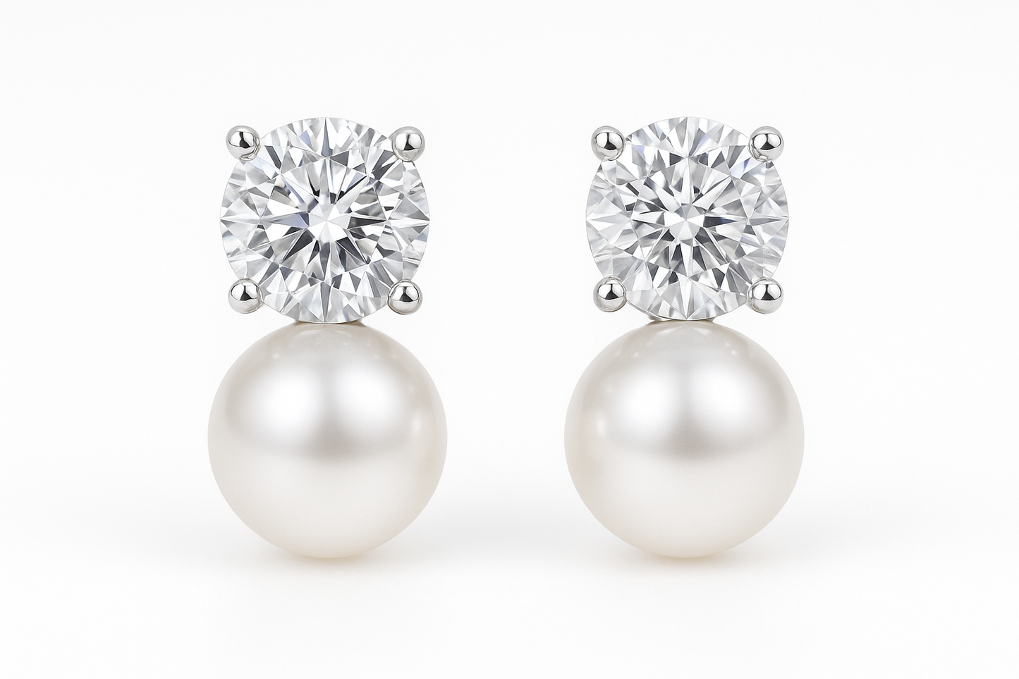 Diamond Stud Earrings 86 with pearl give the image in png  format no background 
