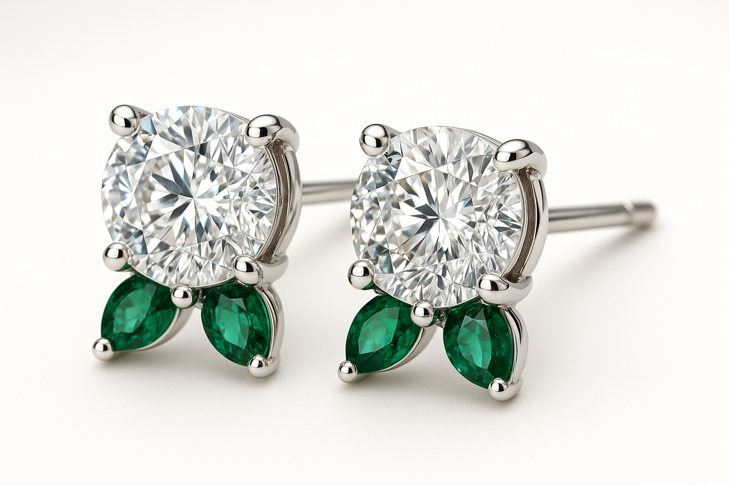 Diamond Stud Earrings 90 with emerald give the image in png format no background
