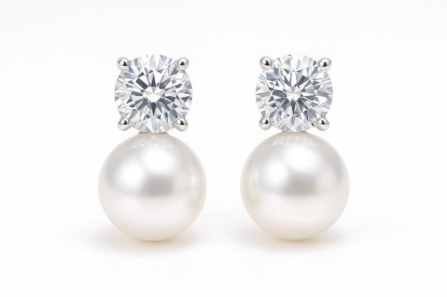 Diamond Stud Earrings 90 with pearl give the image in png format no background