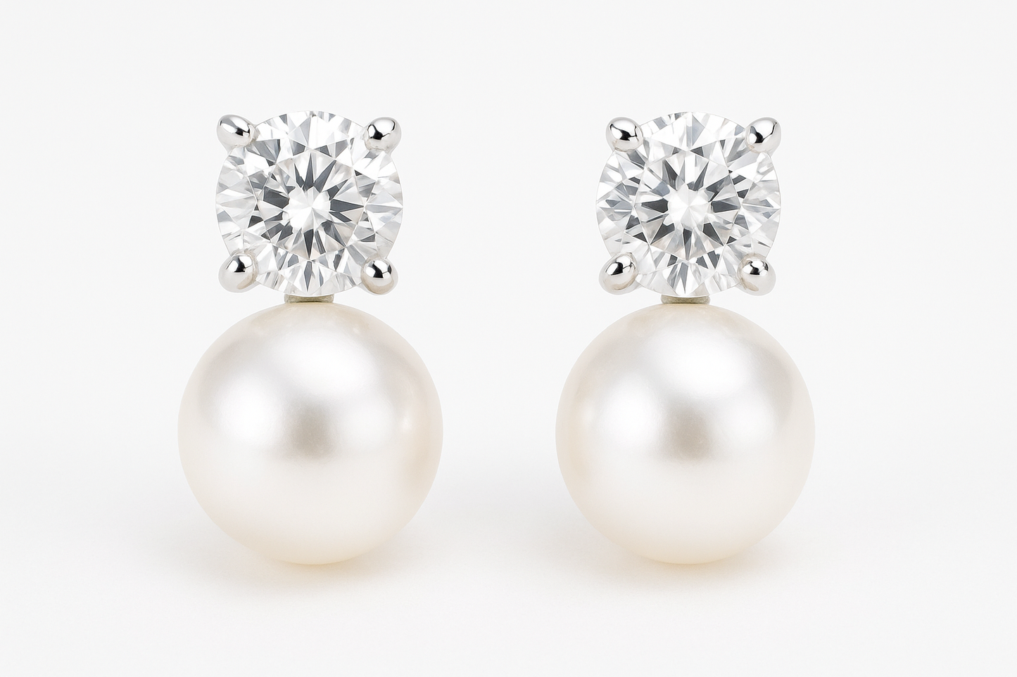 Diamond Stud Earrings 90 with pearl give the image in png format no background