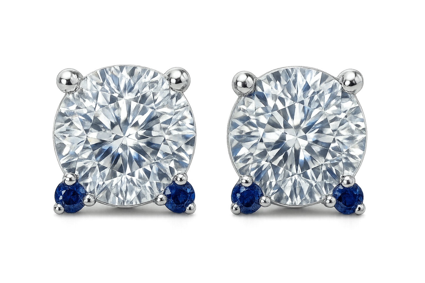 Diamond Stud Earrings 90 with sapphire give the image in png format no background 