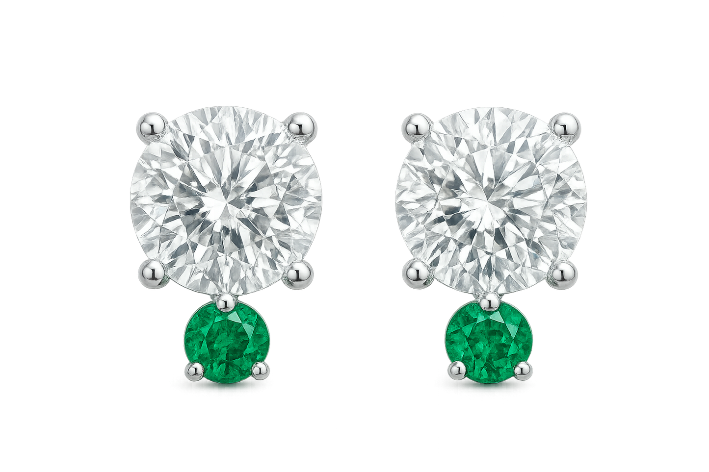 Diamond Stud Earrings 91 with emerald give the image in png format no background