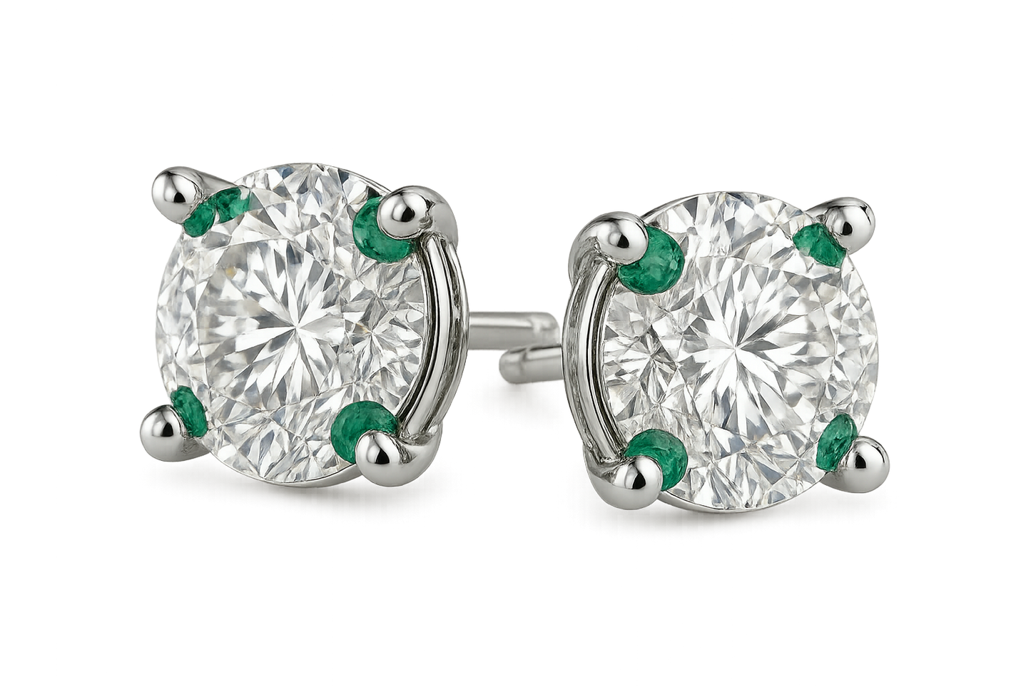 Diamond Stud Earrings 91 with emerald give the image in png format no background