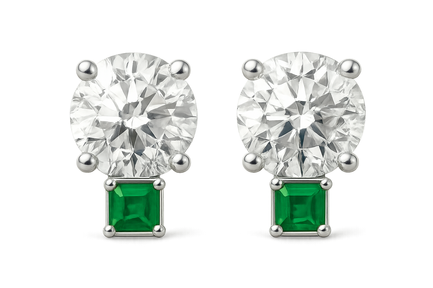 Diamond Stud Earrings 91 with emerald give the image in png format no background
