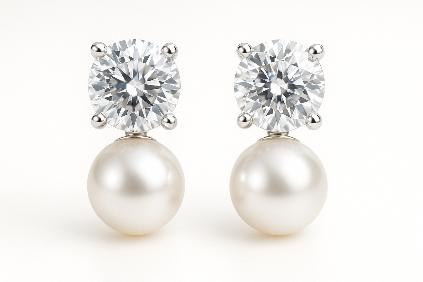 Diamond Stud Earrings 91 with pearl give the image in png format no background