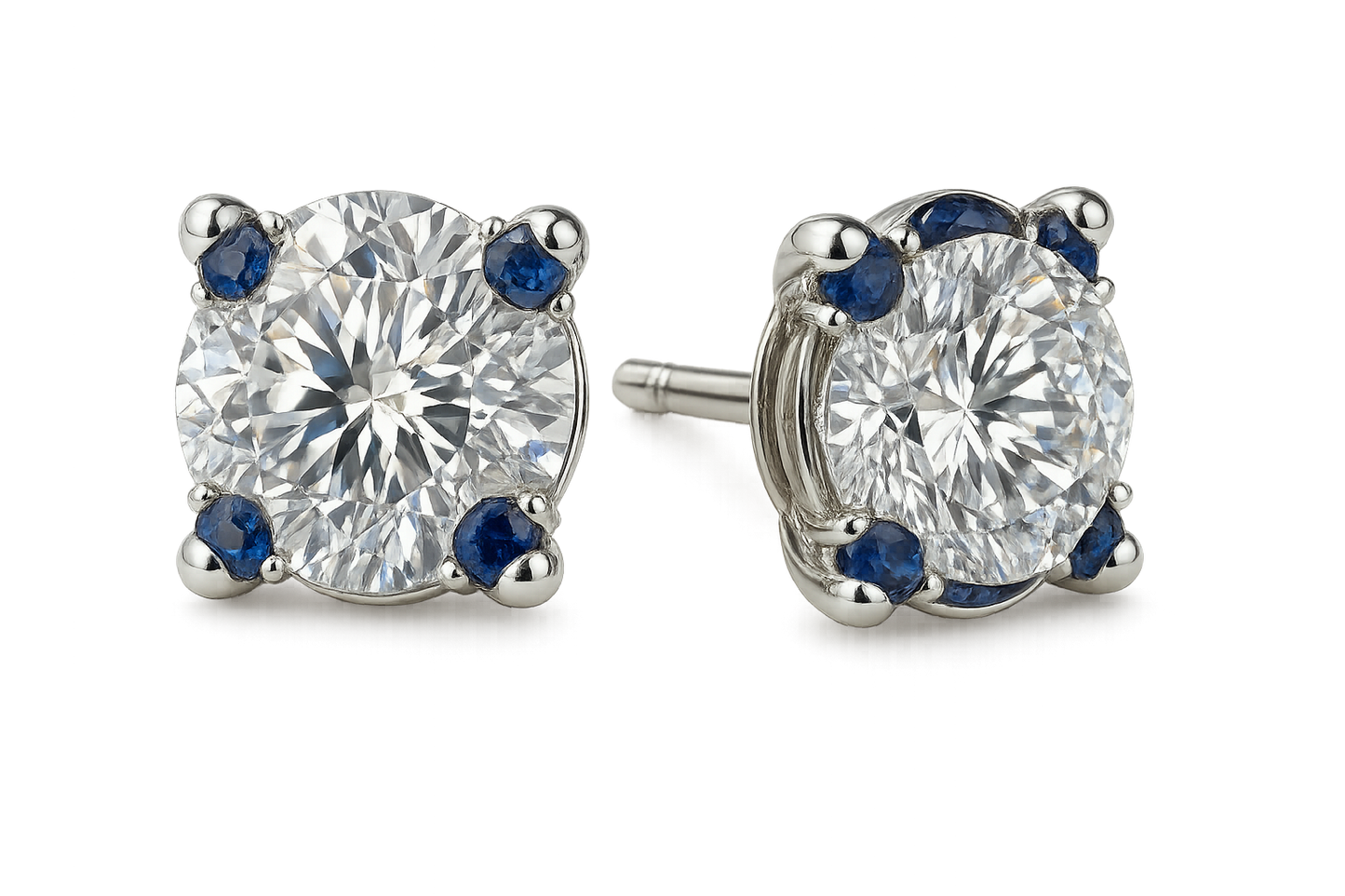 Diamond Stud Earrings 91 with sapphire give the image in png format no background