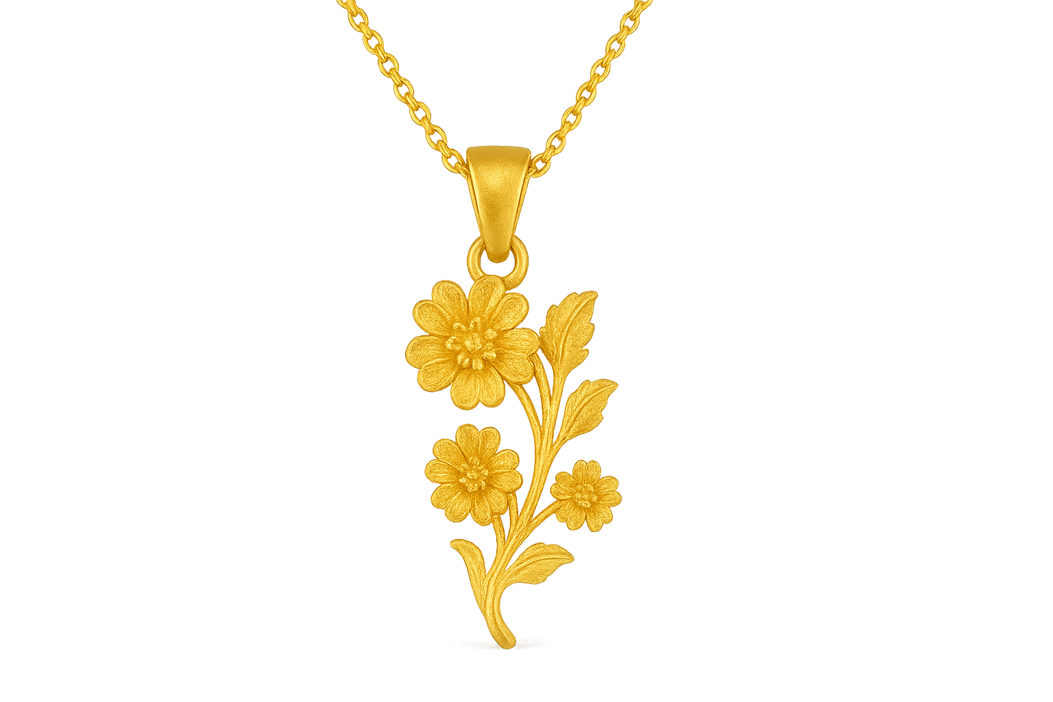Elegant 22KT gold pendant necklace with intricate floral design. Perfect for festive and daily wear. give the image in png format no background