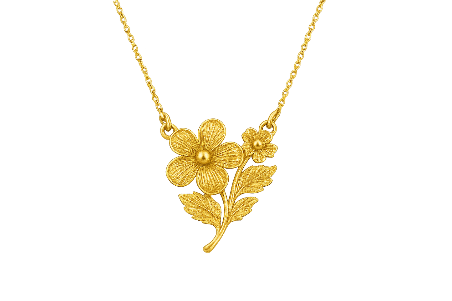 Elegant 22KT gold pendant necklace with intricate floral design. Perfect for festive and daily wear. with none give the image in png format no background