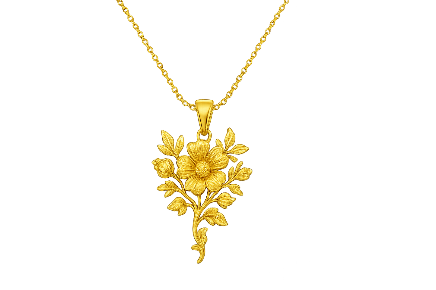 Elegant 22KT gold pendant necklace with intricate floral design. Perfect for festive and daily wear. with none give the image in png format no background