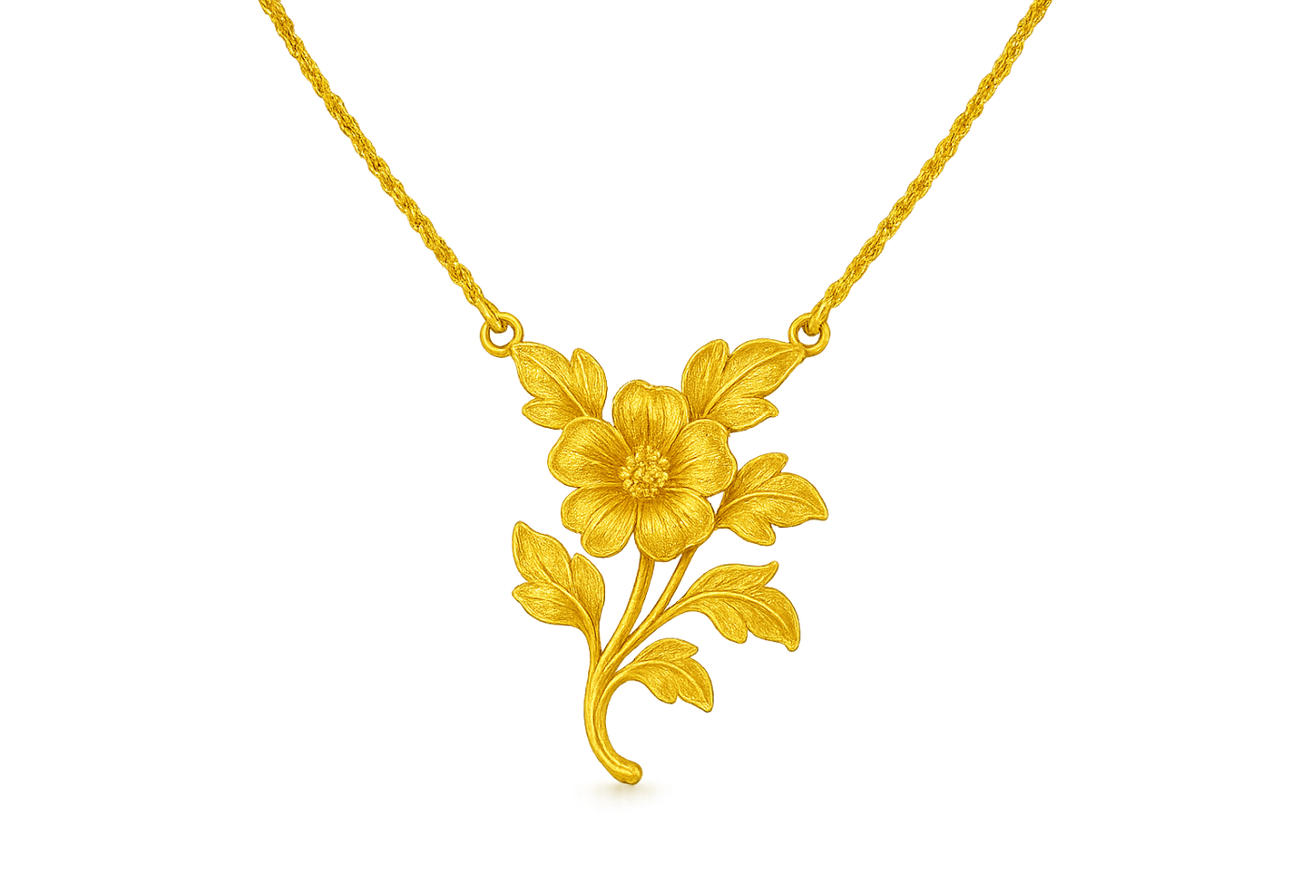 Elegant 22KT gold pendant necklace with intricate floral design. Perfect for festive and daily wear. with none give the image in png format no background 