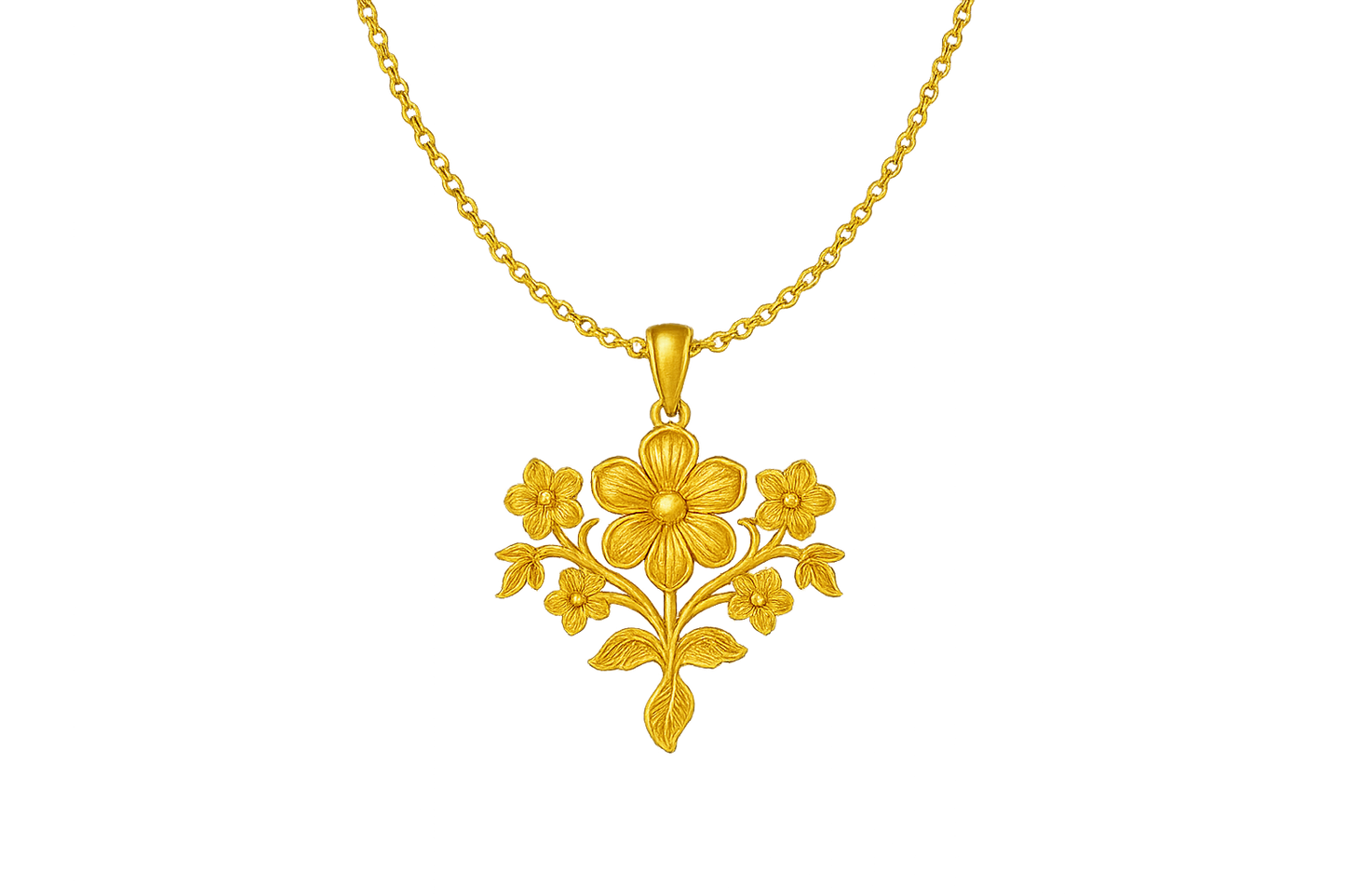 Elegant 22KT gold pendant necklace with intricate floral design. Perfect for festive and daily wear. with none give the image in png format no background