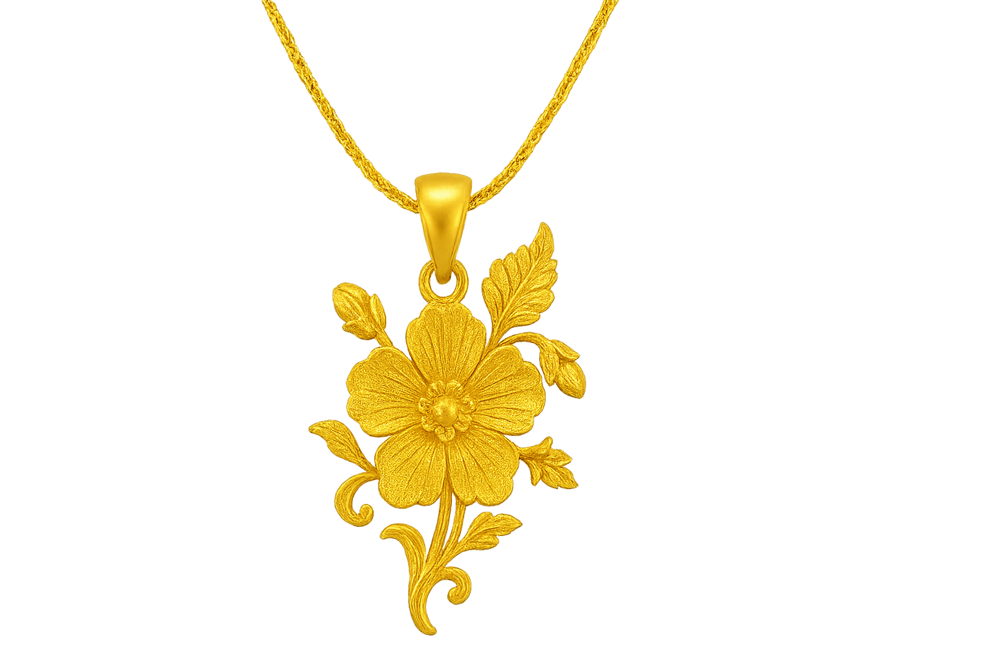 Elegant 22KT gold pendant necklace with intricate floral design. Perfect for festive and daily wear. with none give the image in png format no background