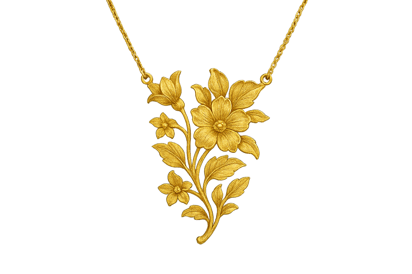 Elegant 22KT gold pendant necklace with intricate floral design. Perfect for festive and daily wear. with none give the image in png format no background