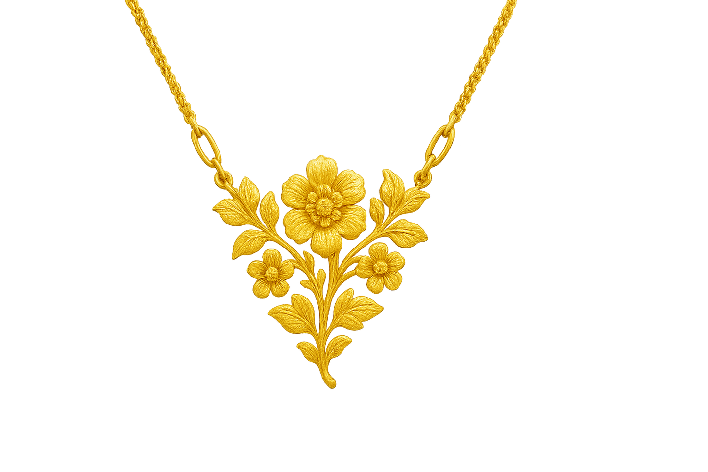 Elegant 22KT gold pendant necklace with intricate floral design. Perfect for festive and daily wear. with none give the image in png format no background 
