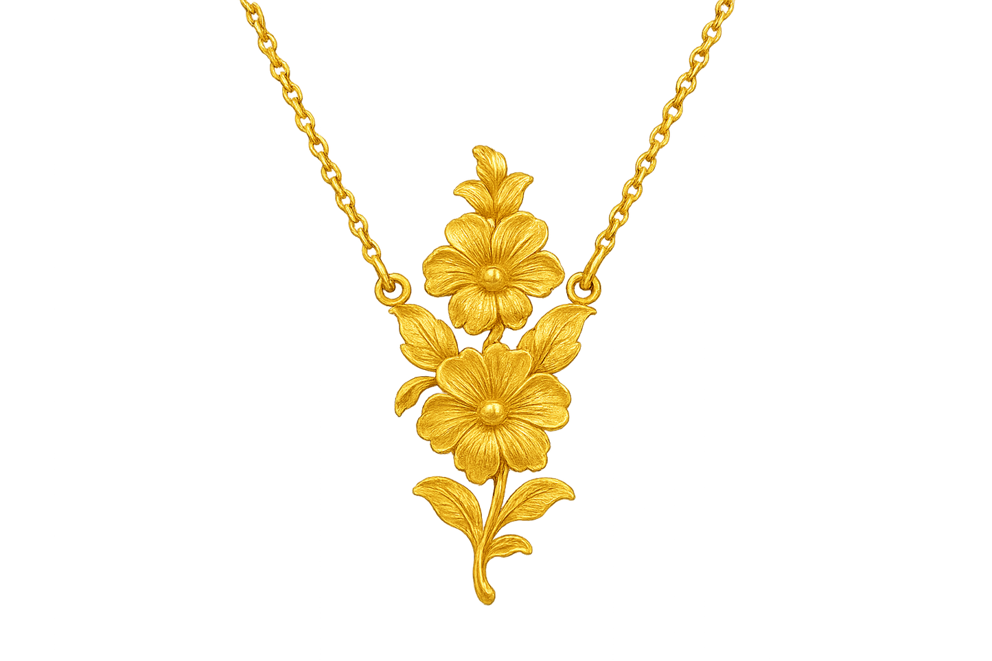  Elegant 22KT gold pendant necklace with intricate floral design. Perfect for festive and daily wear. with none give the image in png format no background