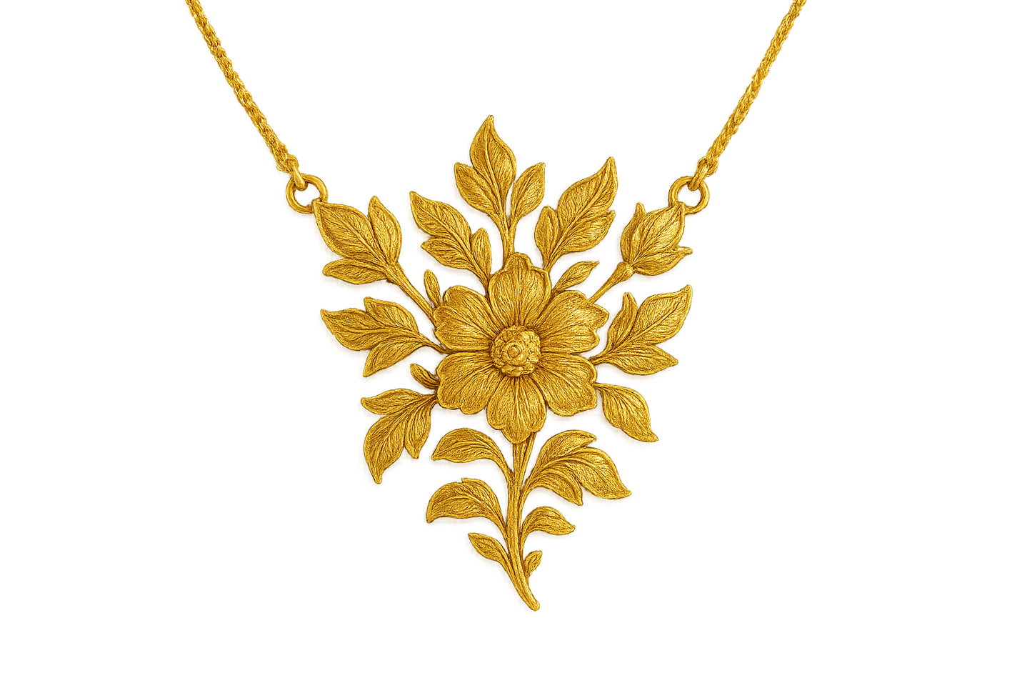 Elegant 22KT gold pendant necklace with intricate floral design. Perfect for festive and daily wear. with none give the image in png format no background 