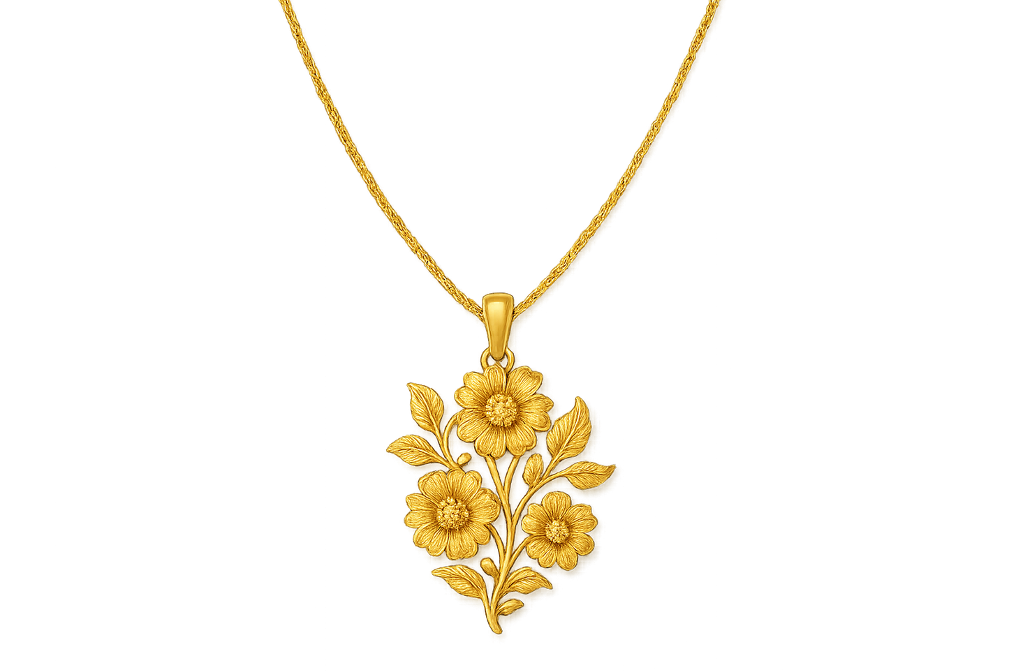 Elegant 22KT gold pendant necklace with intricate floral design. Perfect for festive and daily wear. with none give the image png format no background
